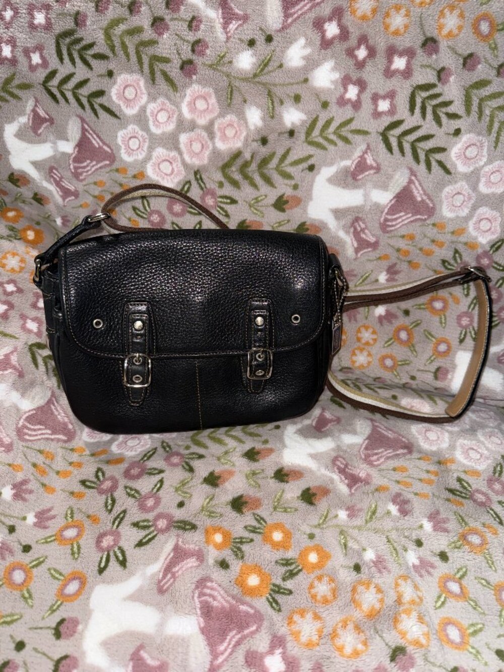 Coach black pebbled leather field crossbody bag Style 9609